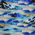 A flat sample of Cloudy Mountain Range Printed Spandex in the colors blue and light blue.