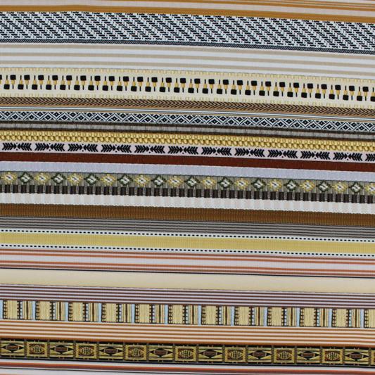 A flat sample of Embroidered Ribbons Printed Spandex.