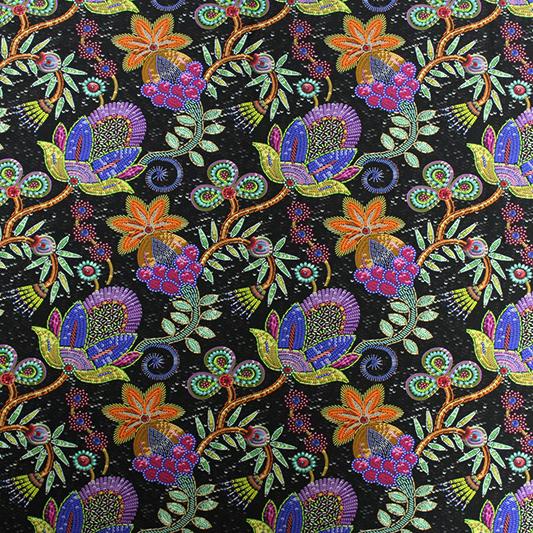 A flat sample of Moroccan Night Garden Printed Spandex.