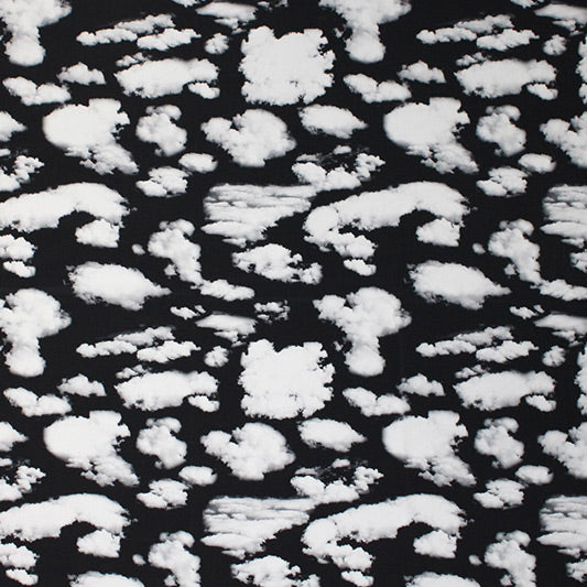 A flat sample of Midnight Clouds Printed Spandex.