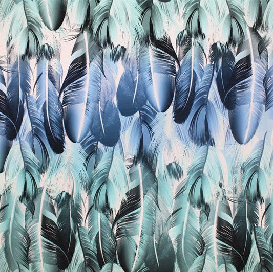 A flat sample of Soothing Feathers Printed Spandex.