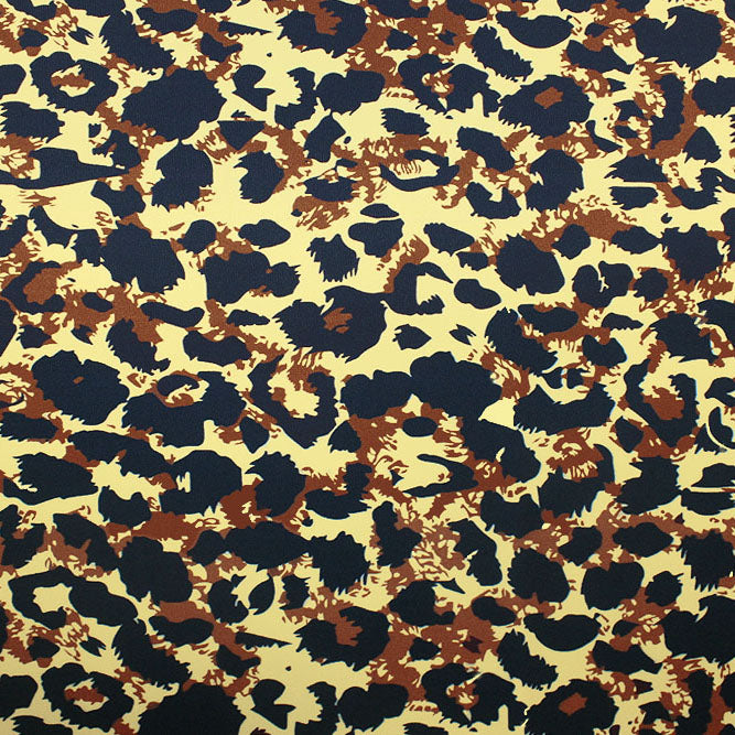 A flat sample of impressionistic big cat printed spandex.