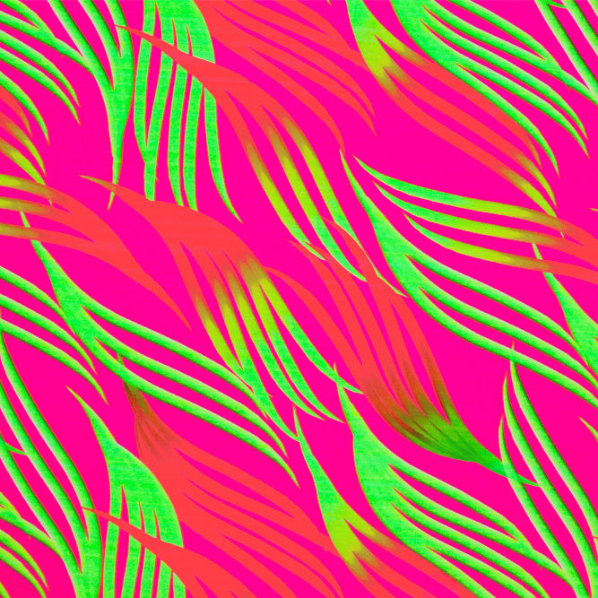 A flat sample of Abstract Tossed Fronds Printed Spandex Fabric in the color pink