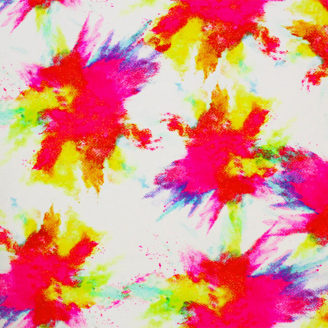 A flat sample of Paintball Splatter Printed Spandex Fabric in Multi Color