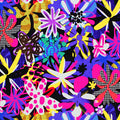 A flat sample of Punk Rock Flowers Printed Spandex Fabric in Multi Color