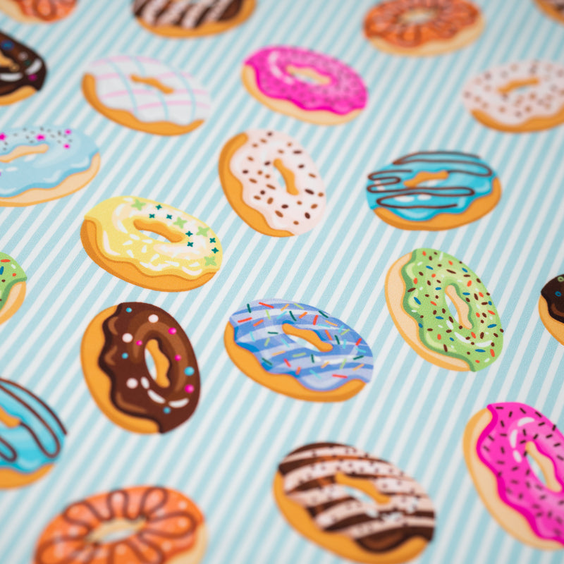 A flat sample of Donuts on Stripes Printed Spandex