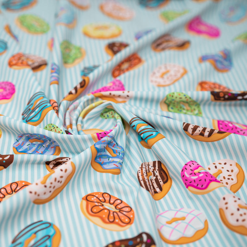 A swirled piece of Donuts on Stripes Printed Spandex