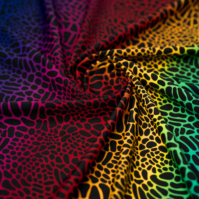 Swirled sample shot of Multicolor Safari Spots Printed Spandex
