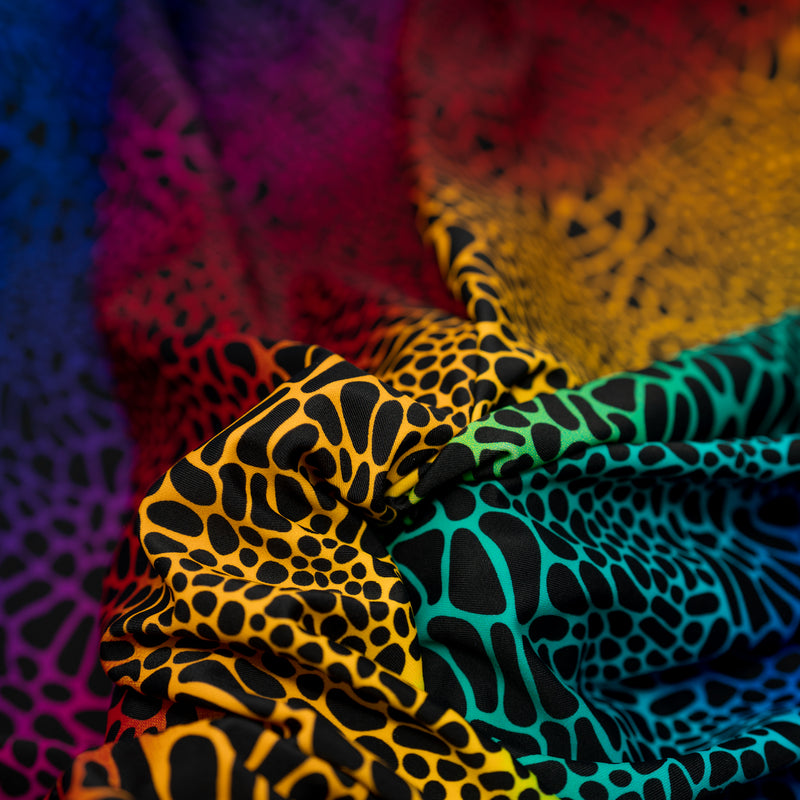 A crumpled piece of Multicolor Safari Spots Printed Spandex