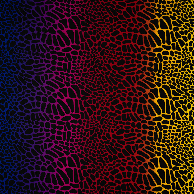 A flat sample of Multicolor Safari Spots Printed Spandex