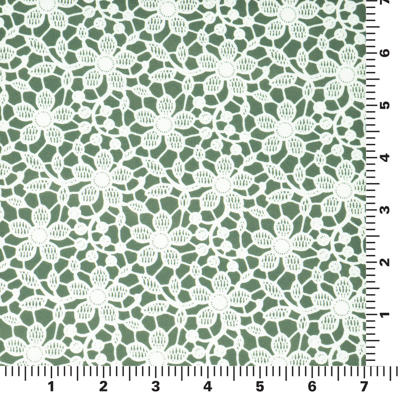 A measured panel 7" x7" piece of White Flower Lace Pattern on Sage Printed Spandex