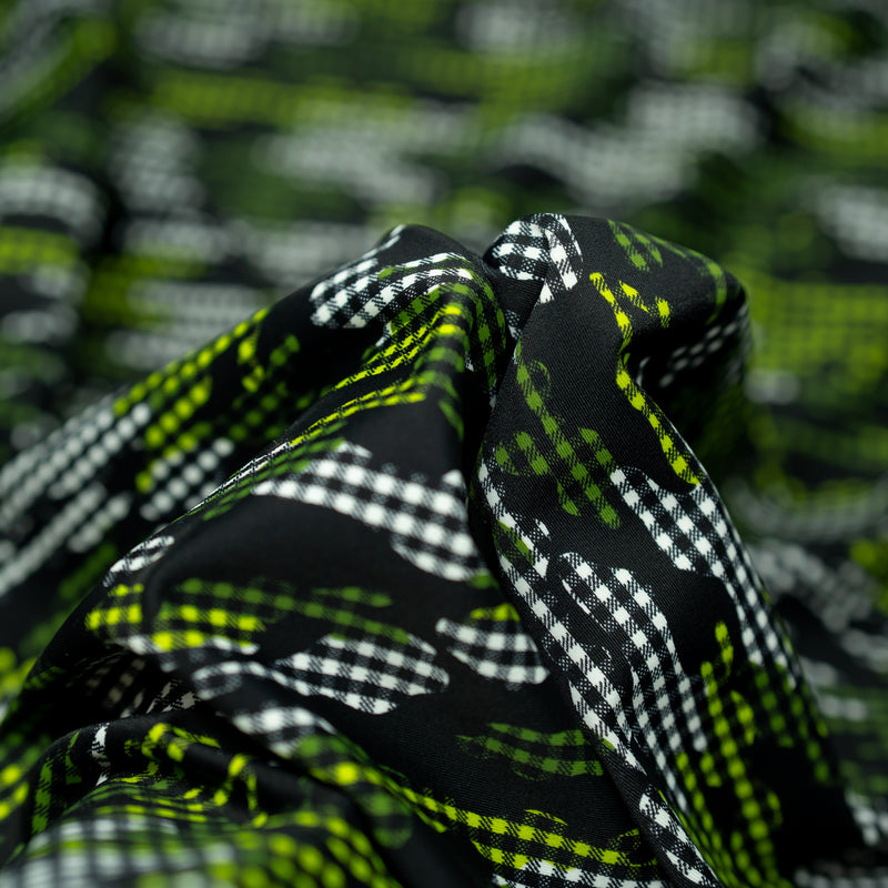 A crumpled piece of Camouflage Plaid Printed Spandex