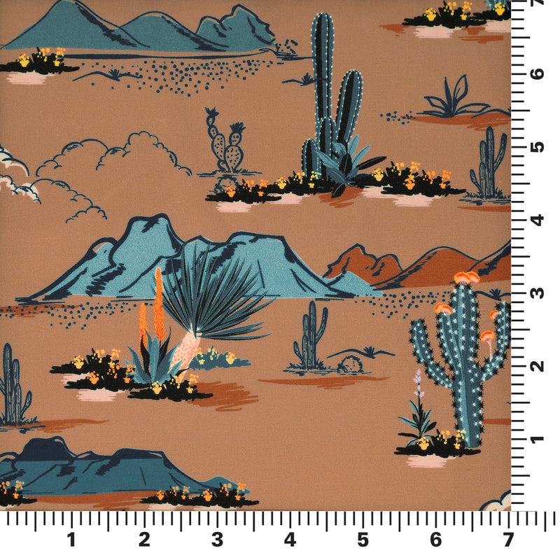 A measured panel 7" x7" piece of Western Desert Bloom Printed Spandex