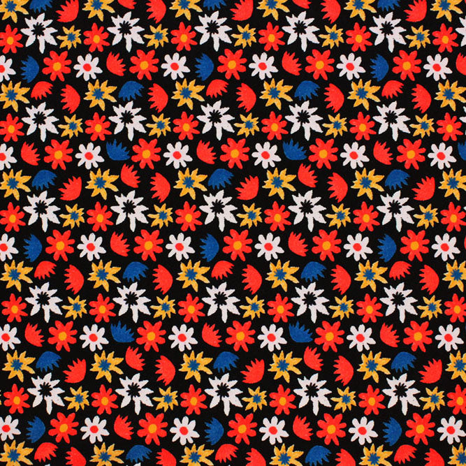 A flat sample of Pop Art Flowers Printed Spandex Fabric