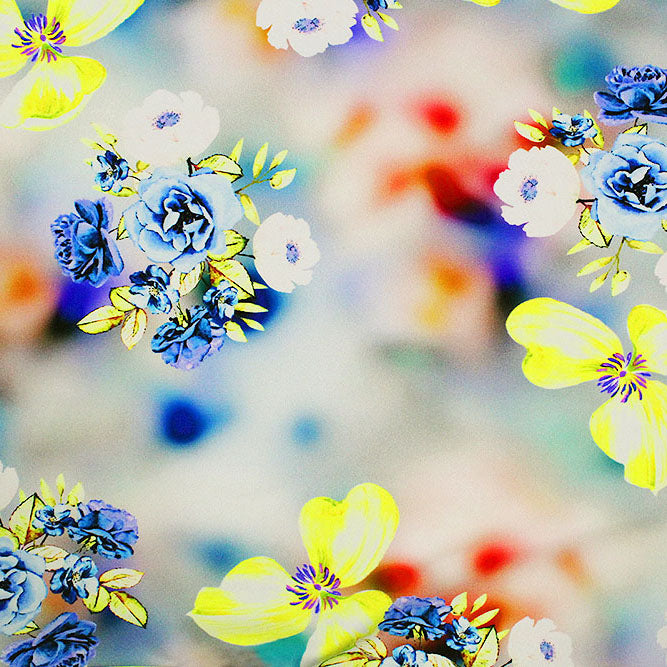 A flat sample of Crisp Bouquets on Blurry Ground Day Printed Spandex Fabric