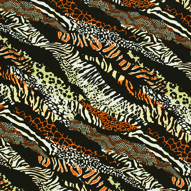 A flat sample of Jungle Slivers Printed Spandex Fabric in Multi Color