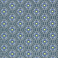 A flat sample of Mosaic Tile Printed Spandex Fabric in the color blue