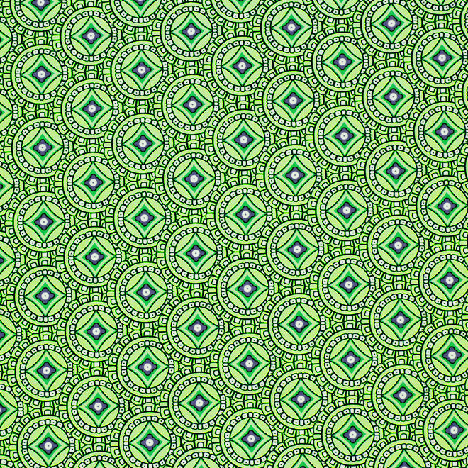 A flat sample of Mosaic Tile Printed Spandex Fabric in the color green
