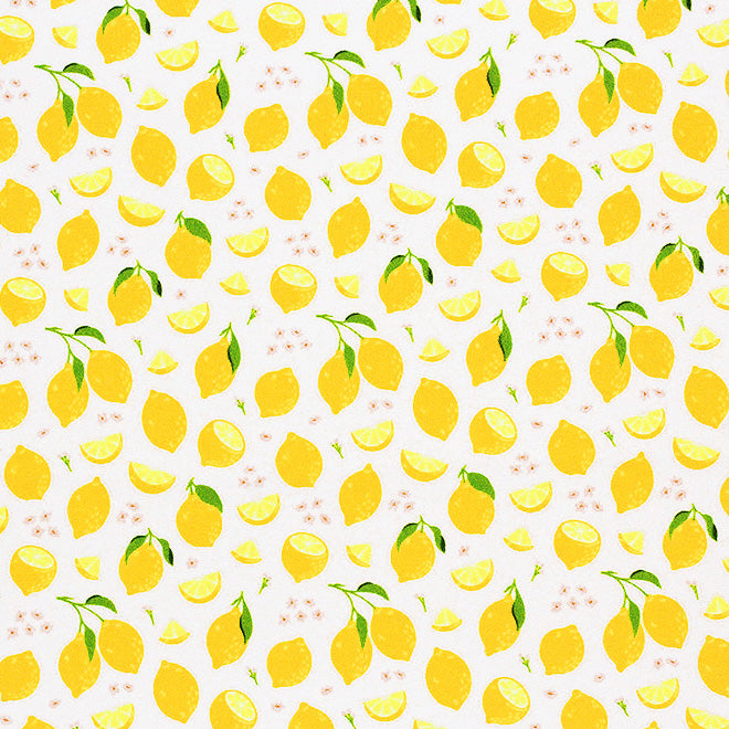 A flat sample of Lemony Lemons Printed Spandex Fabric in Multi Color