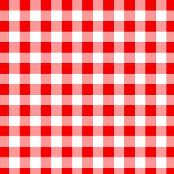 A flat sample of Gingham Printed Spandex with half inch squares in the colors Red and White.