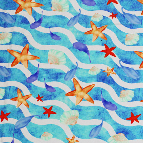 A flat sample of Starfish Waves  Line Printed Spandex.