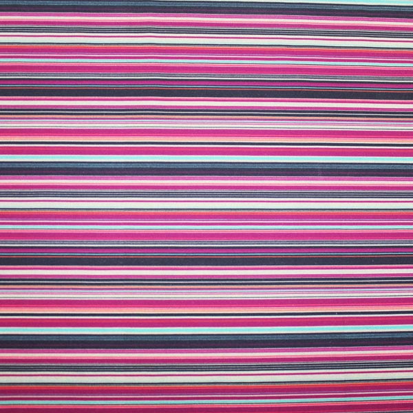 A flat sample of Pink Purple Pinstripe Printed Spandex.