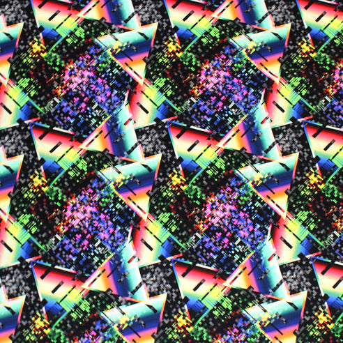 A flat sample of Modern Rainbow Triangles Printed Spandex.