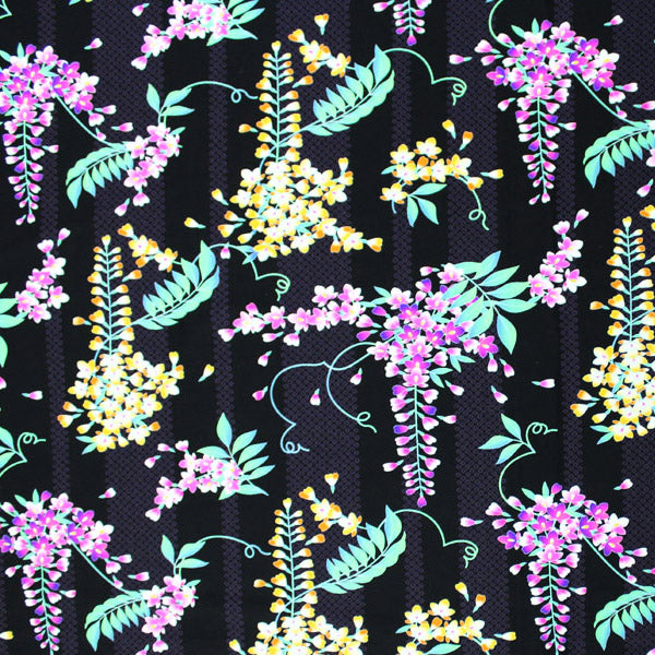 A flat sample of Tossed Flowers In The Night Printed Spandex.