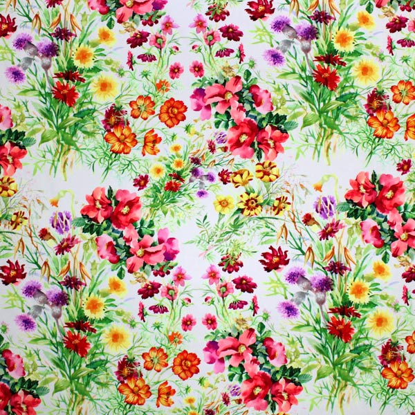 A flat sample of Bright Bouquets Printed Spandex.