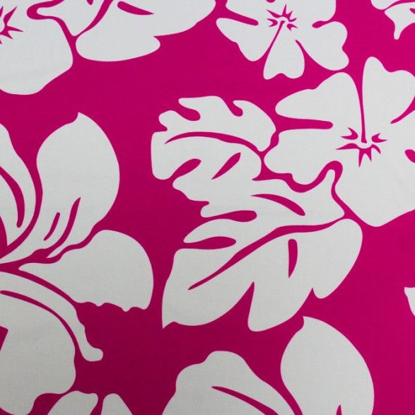 A flat sample of hawaiian pink printed spandex.