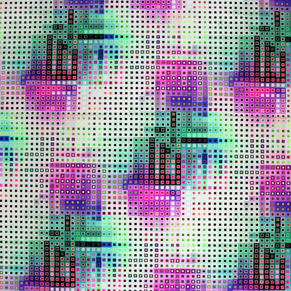 A flat sample of Digital Tetris Printed Spandex.