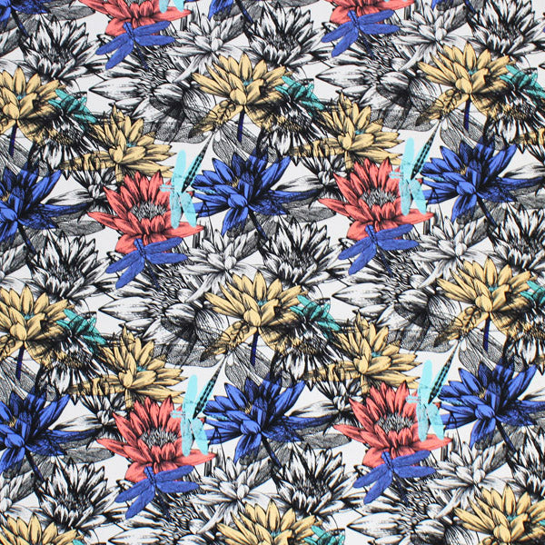 A flat sample of Unfinished Daisies Printed Spandex. available at Blue Moon Fabrics.