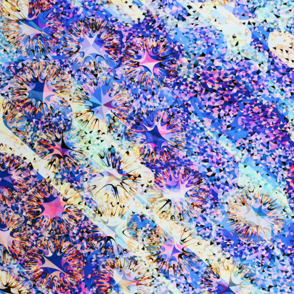 A flat sample of Kaleidoscope in Nature Printed Spandex.