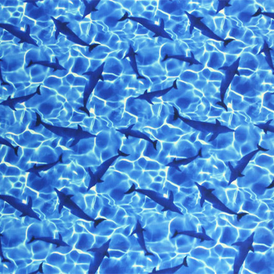 A flat sample of Dolphins Water Reflection Printed Spandex.