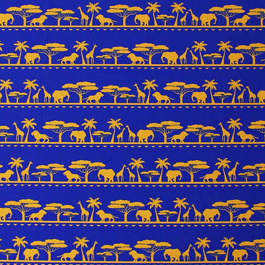 A flat sample of Elephant Giraffe African Safari Printed Spandex.