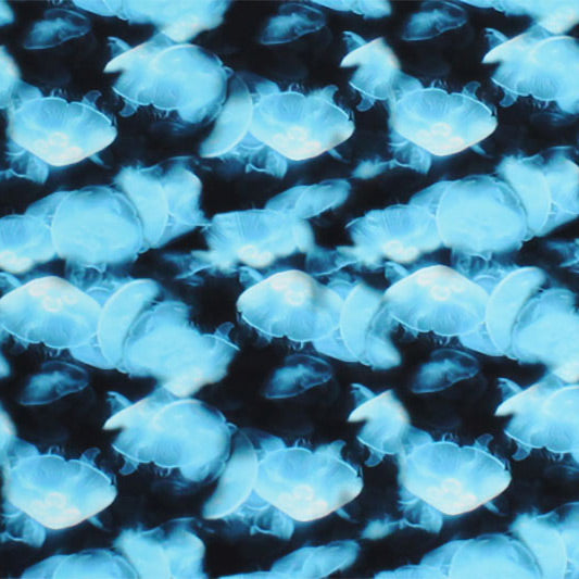 A flat sample of Jelly Fish Ocean Printed Spandex.