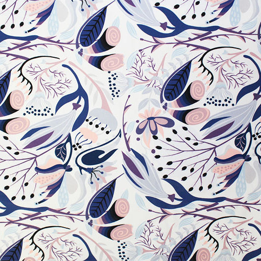 A flat sample of Navy and Blush Flowers Printed Spandex.
