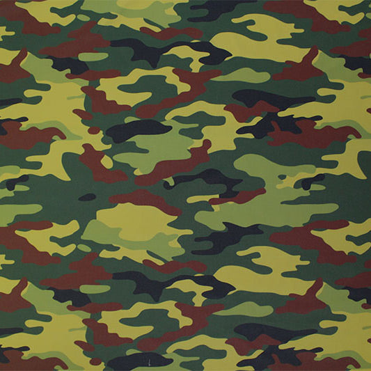 A flat sample of Camo Green Printed Spandex.