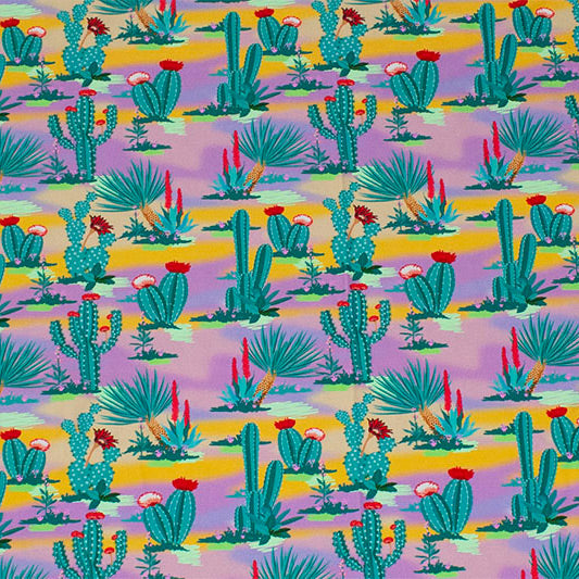 A flat sample of Cactus Multi Color Desert Printed Spandex.