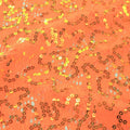A flat sample of material girl stretch lace sequin in the color neon orange.