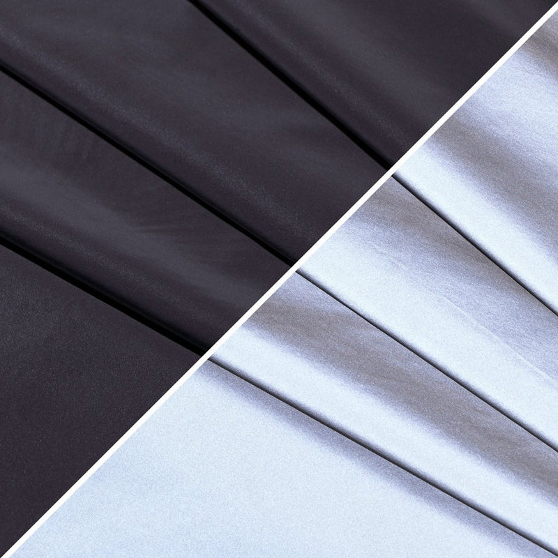 A folded sample of night vision light reflective fabric in silver.