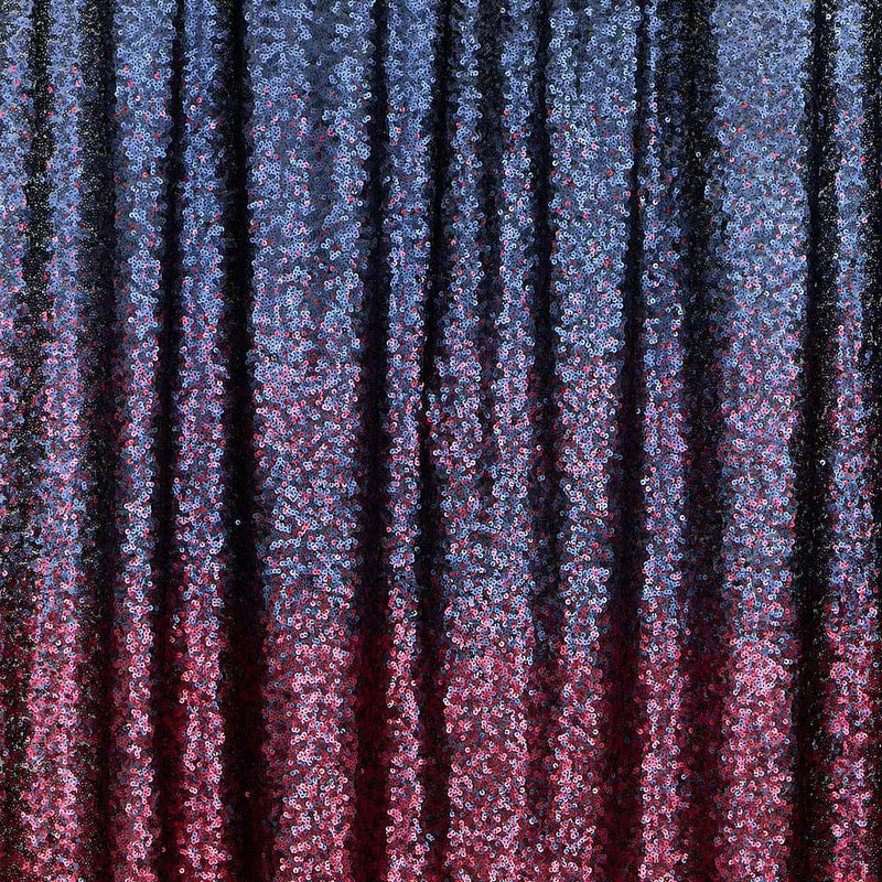 A draped sample of ombre stretch mesh sequin in the color navy-burgundy.