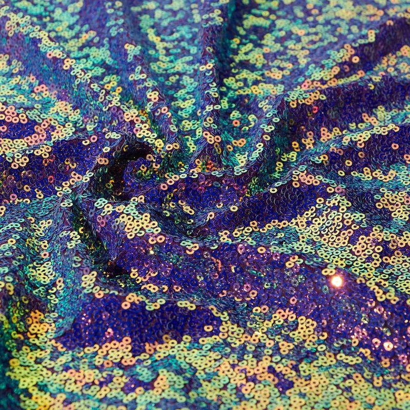 A swirled sample of opulence stretch mesh sequin in the color purple.