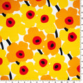 A flat sample of Painted Flower Power Printed Spandex in White/Yellow.