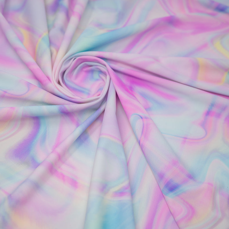 A swirled piece of Pastel Dreams Printed Spandex.