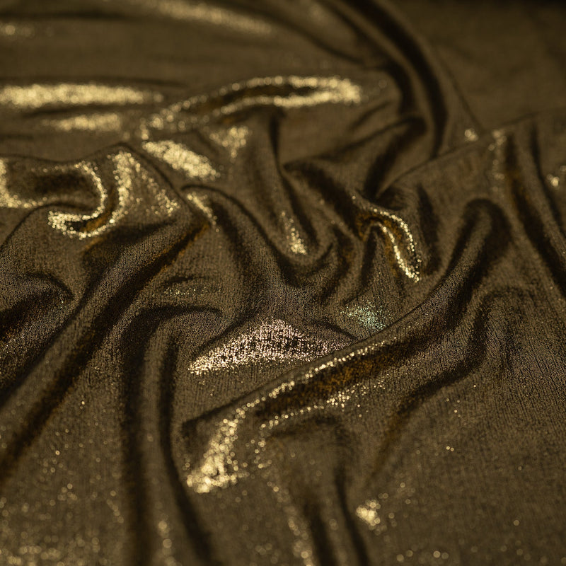 Detailed shot of Posh Titanium Foiled Slinky Jacquard in the color Black-Gold