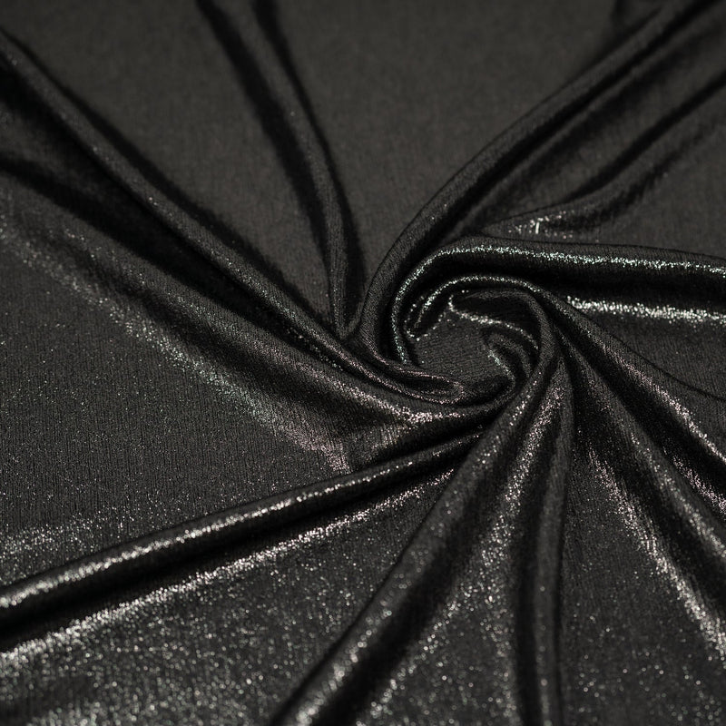 Swirled sample shot of Posh Titanium Foiled Slinky Jacquard in the color Black-Gunmetal