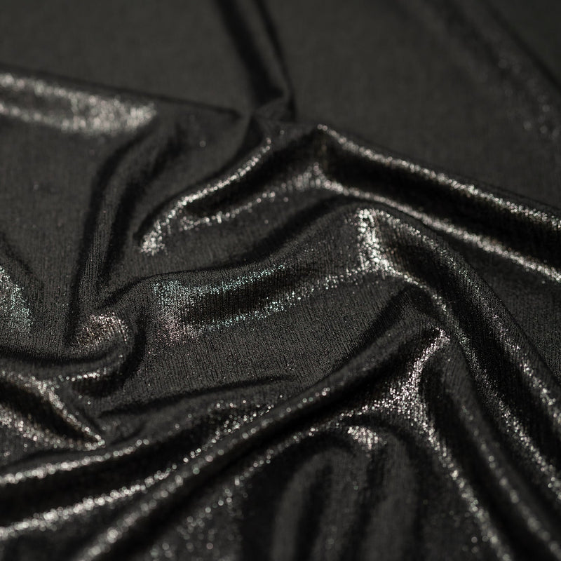 Detailed shot of Posh Titanium Foiled Slinky Jacquard in the color Black-Gunmetal