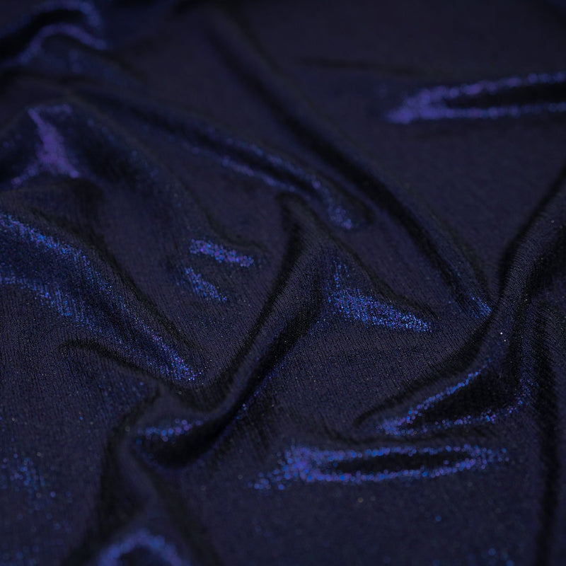 Detailed shot of Posh Titanium Foiled Slinky Jacquard in the color Black-Royal