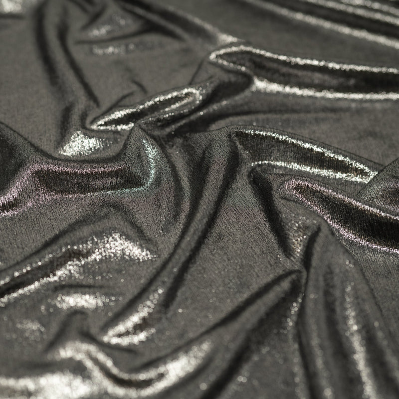 Detailed shot of Posh Titanium Foiled Slinky Jacquard in the color  Black-Silver